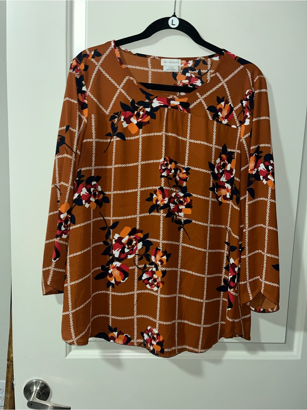 Van Heusen Brown Floral Scoop Neck Blouse